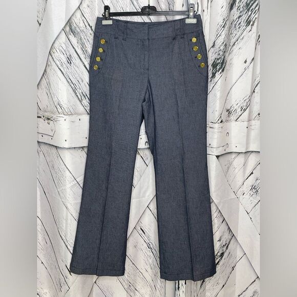 Kenar Dark Blue Denim Trousers with Gold Button Details 8 - Picture 1 of 10